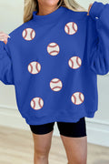 Dark Blue Sequin Baseball Patched Game Day Mock Neck Sweatshirt